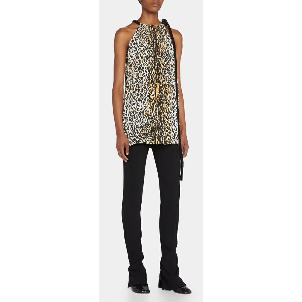 Proenza Schouler Leopard Print Crpe De Chine Top  in Butter Multi Gold Size 2